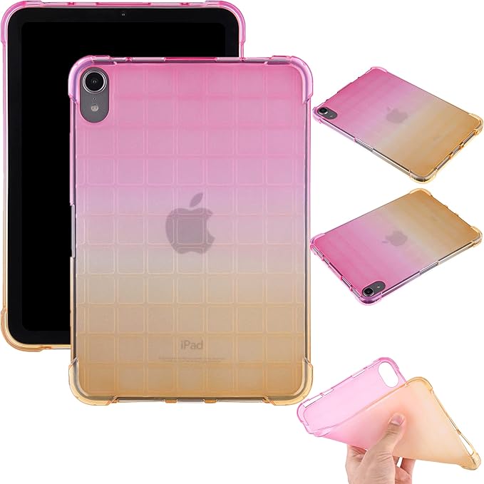 Translucent Case for iPad mini 7 A17 Pro 2024 & iPad mini 6 2021, Frosted Back Soft TPU Shockproof Matte Clear Silicone Bumper Shell for iPad mini 7th/6th Generation 8.3 inch, Pink & Yellow