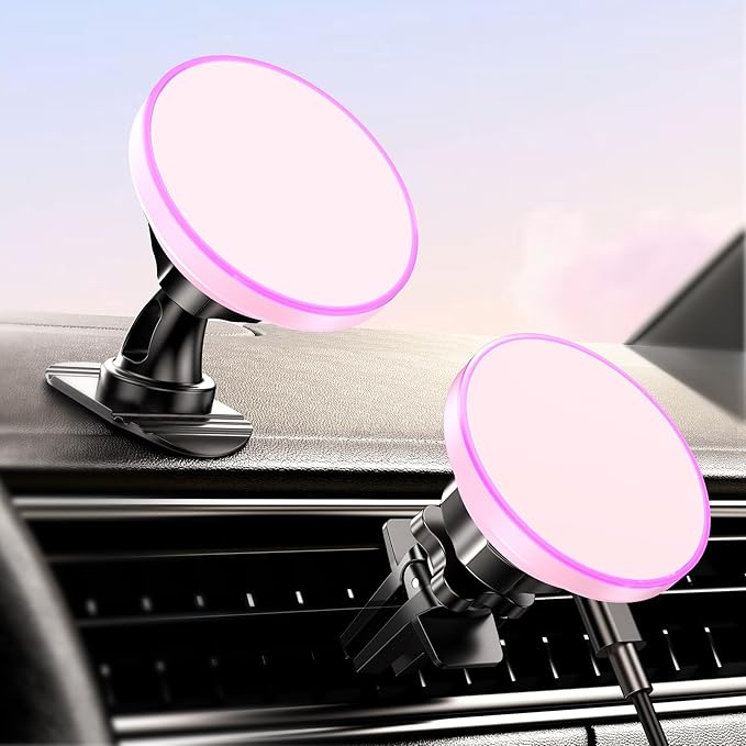 BHHB for Magsafe Car Mount Charger, [2026 Upgrade] 15W 2in1 Magnetic Wireless Car Charger, for Magsafe Car Charger, Vent/Dashboard Phone Holder, ONLY for iPhone 17 16 15 14 13 12 Series (Pink)