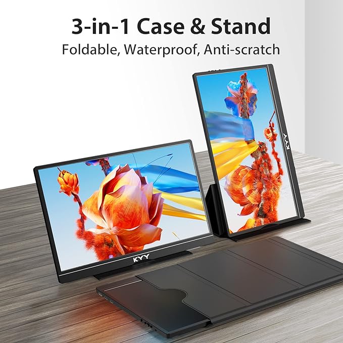 KYY Portable Monitor Latest 15.6'' FHD 1080P USB-C HDMI Laptop Monitor w/Smart Cover Bag & Dual Speakers, External HDR Computer Screen, Travel Gaming Monitor for PC MAC Phone Xbox PS4/5 Switch