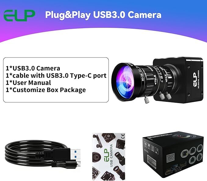 ELP High Speed USB Zoom Camera, 1080P/230fps, 4K/60fps, 12MP/30fps, USB3.0/2.0 Manual Focus Lightburn Cameras for Windows, Linux, Mac, Pi, Fast Frame 5-50mm 10X Zoom IMX577 Webcam for PC Jetson Nano