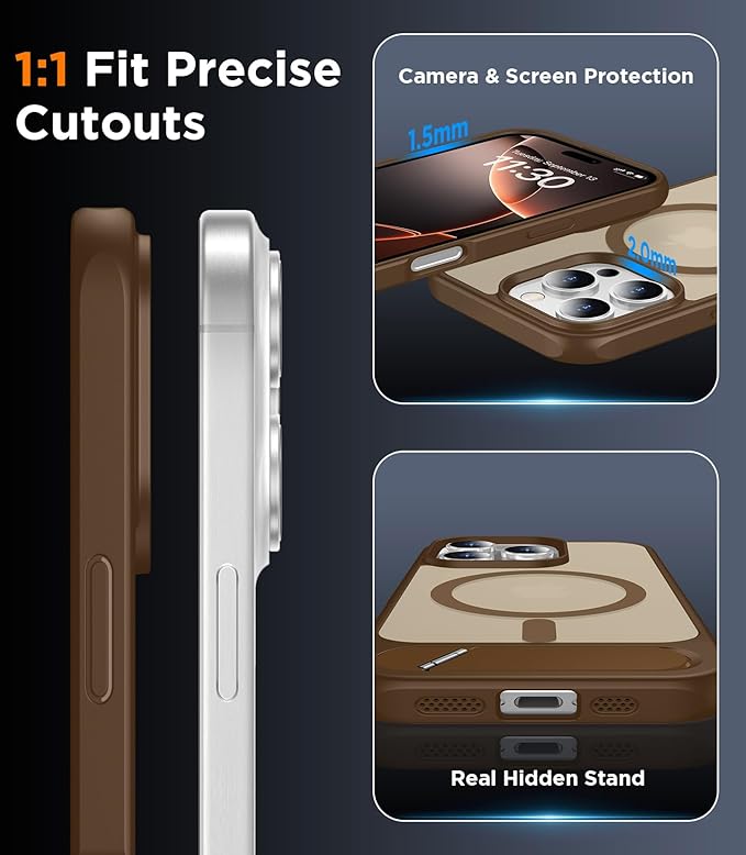 Magnetic Compatible with iPhone 16 Pro Max Case, [Built-in Invisible Kickstand][Compatible with MagSafe] [Military Grade Shockproof] Slim Translucent Matte Phone Case for iPhone 16 Pro Max 6.9"