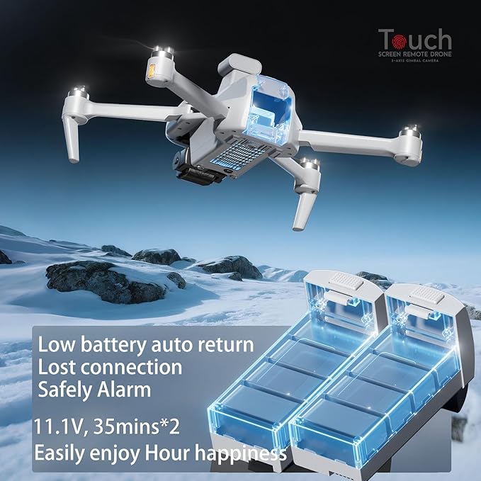 DealPrice Touch Screen Remote Drones with Camera for Adults 4k with Obstacle Avoidance, 3 Axis Gimbal Drone for Adults, GPS Auto Return Home, Follow Me, Long Range, High Wind Resistance, Rainproof, Time-lapse, Flash Lights, Zoom, SD Card Provided