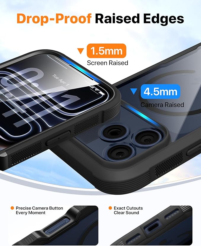 Diaclara Magnetic Designed for iPhone 17 Pro Case 6.3 Inch Full Body Bumper,[Compatible with MagSafe] Military Drop Proof Cover with Built-in Touch Sensitive Anti-Scratch Screen Protector, Black