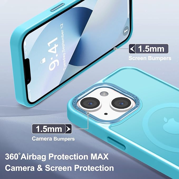 Newfuture Designed for iPhone 13 Case & iPhone 14 Case with Magnetic [13 FT Military Drop Protection] [Compatible with Magsafe] Slim Translucent Shockproof with Anti-Fingerprint Phone Case, Lake Blue