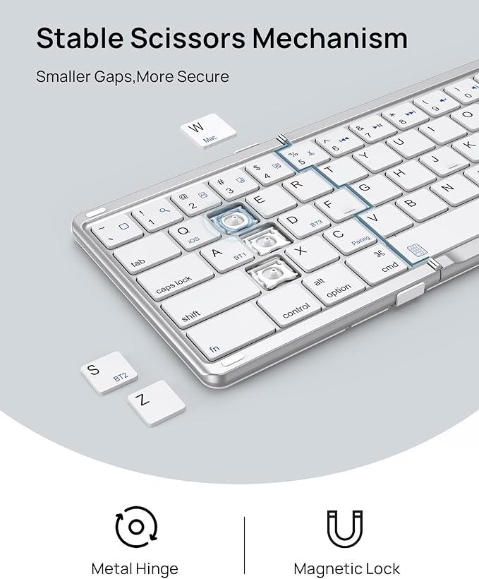 SODI Foldable Keyboard with Touchpad, Portable Wireless Keyboard for Mac with Stand Holder and PU Leather Cover, Rechargeable Pocket Folding Key Board for iPad, iPhone, Mac iOS Tablets & Laptop