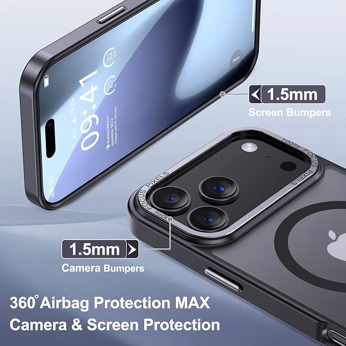 Newfuture Magnetic for iPhone 17 Pro Max Case [Compatible with Magsafe] [Military Grade Drop Protection] Translucent Matte Anti-Scratch Shockproof Protective Phone Cover 6.9 Inch, Frosted Black