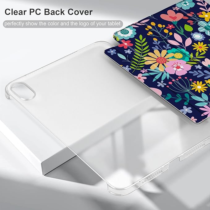 DONGKE for iPad Mini 7 (A17 Pro) 2024 & iPad Mini 6 2021 8.3 Inch, Slim Foldable Stand Hard PC Translucent Back Shell Smart Cover for iPad Mini 7th/6th Generation [Auto Wake/Sleep] - Beautiful Flowers