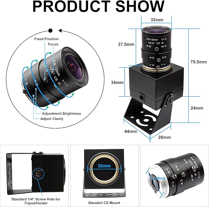 IFWAETR 4K USB Camera 2.8-12mm 4X Optical Manual Lens 2160P OpenCV Webcam Close up Zoom in and Out Video Conference Camera Pug and Play for Jetson Nano Laptop Raspberry Pi and Mac OS