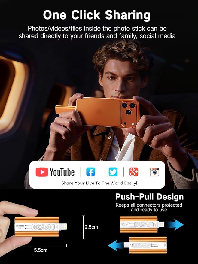 512GB Flash Drive Intended for Phone, USB External Memory Stick Storage Backup for Photos Videos, Plug and Play No APP Required, Compatible with iPhone iPad Android and PCs (1 Pack-Orange)