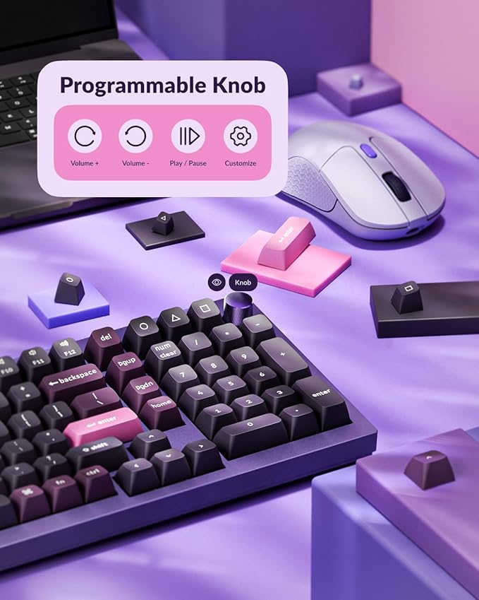 Keychron Q5 Pro Wireless QMK/VIA Mechanical Keyboard, Full Customizable 96% Layout with Programmable Knob, Hot-swappable K Pro Red Switch Compatible with Mac Windows Linux - Purple