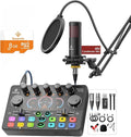 Podcast Equipment Bundle, Mixer with 48V XLR Condenser Microphone, TF card,5RGB,Surround Sound,Suitable for Streaming/TikTok/YouTube, Compatible with Mobile Phones, PC,Camera RS2