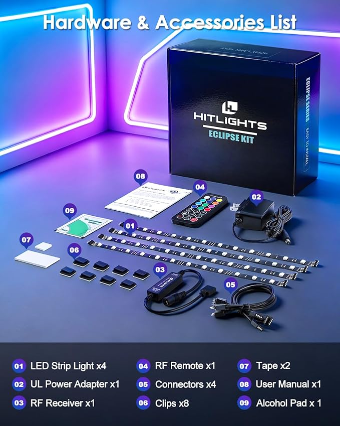 HitLights LED Strip Lights, Small LED Light Strips Dimmable, RGB 5050 Color Changing LED Tape Light with Remote and UL-Listed Adapter for TV Backlight, Bedroom, Cabinet Shelf Display