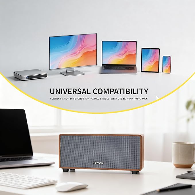 Upgraded Wired Computer Speakers for Desktop PC and Laptop, USB-Powered with 3.5mm Audio Jack, Rich Bass & Clear Sound for Home, Office, Gaming (Elegant Brown)