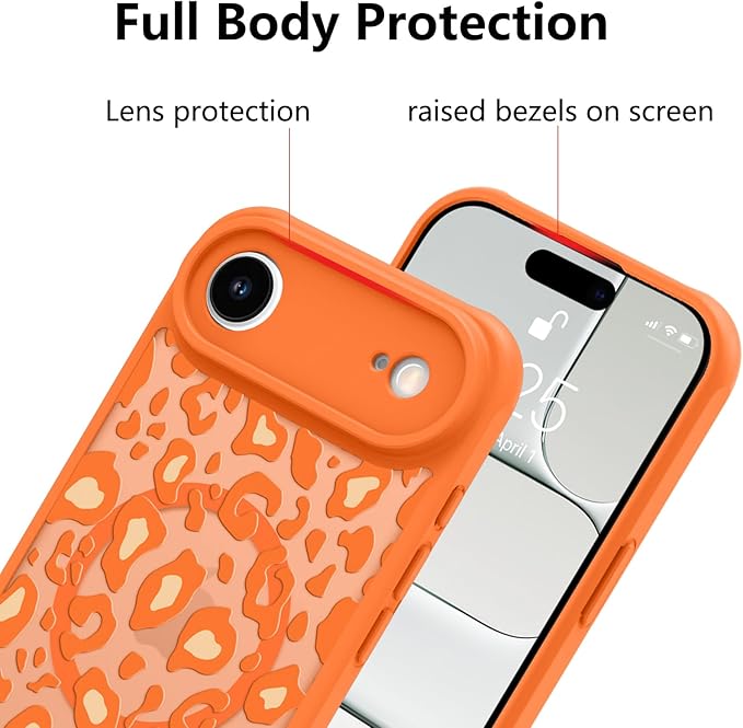 KANGHAR Case Compatible with iPhone Air Orange Leopard Printed Pattern [Compatible with Magsafe] Cute Cheetah Protective Magnetic Case for Girls Women 6.7"