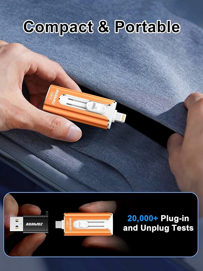 512GB Mini Dual Interface Flash Drive, Portable Memory Stick Compatible with iPhone 17/16/15/14/13/12/11, iPad, Android & PC, Easy to Save Photos, Videos & Files (1 Pack-Cosmic Orange)