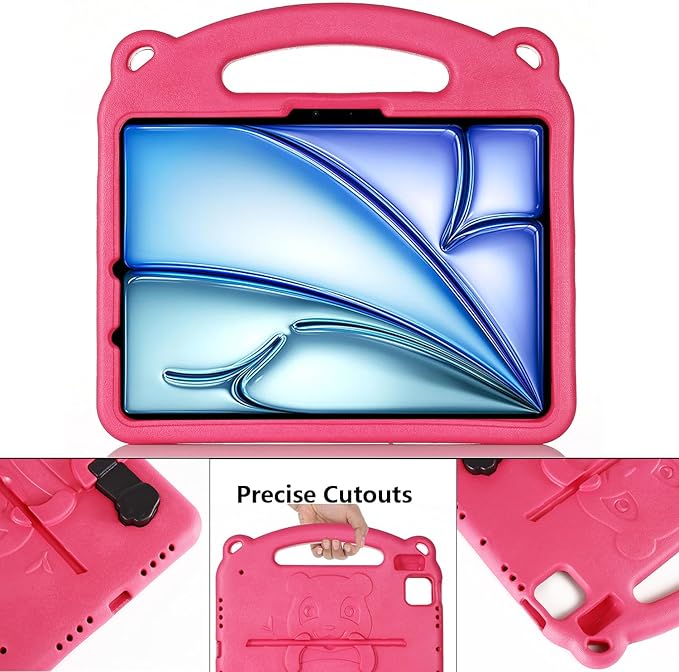 Kids Case for Apple iPad Pro 11 inch M5/M4 Tablet (2025/2024) with Handle/Kickstand Slim Lightweight Cute Soft EVA Foam Shockproof Folio Stand Protective Cover for Boy Girl Teens, Rose