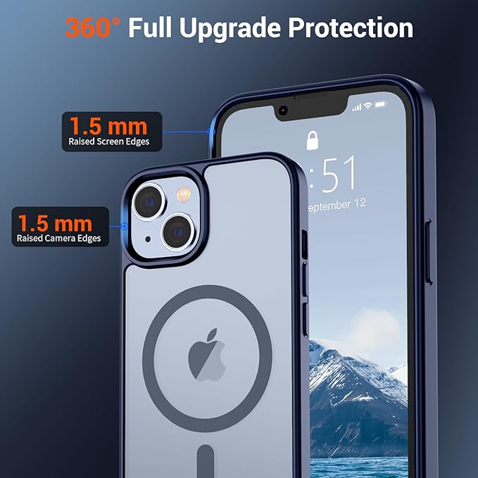SUPFINE Magnetic for iPhone 15 Plus Case & iPhone 14 Plus Case(Compatible with MagSafe)(10 FT Military Grade Drop Protection) Slim Translucent Shockproof Phone Case,Navy Blue