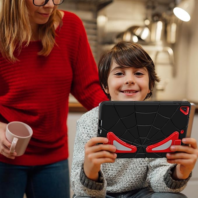 AKABEILA Compatible with Apple iPad 9.7 5th/6th(2017/2018)/iPad Air 2/iPad Pro 9.7 Tablet Case，Lightweight Shockproof Rugged Protective Cover with Kickstand for Kids Children Boys Babies Black Red