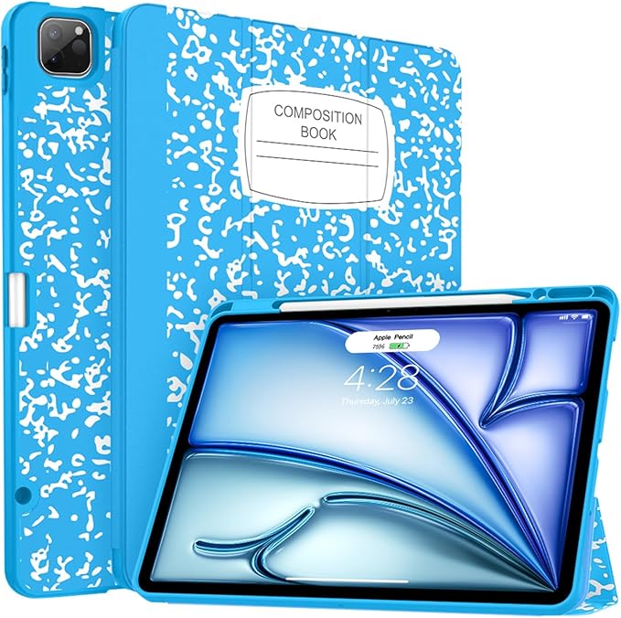 Soke Case for iPad Air 13 Inch (M4/M3/M2,2026-2024), iPad Pro 12.9" 6th/5th Generation with Pencil Holder(2021 2022 Release)-[Apple Pencil Charging + Auto Wake/Sleep] Soft Back Cover, Book Blue