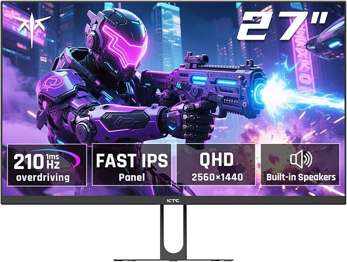 KTC 27 Inch QHD Gaming Monitor, 2K 200Hz Up to 210Hz 1ms Fast IPS Computer Monitor, HDR400, 1440P with Adaptive Sync, Built-in Speakers, HDMI Displayport, Tilt Adjustment, VESA Compatible, H27T22C-3