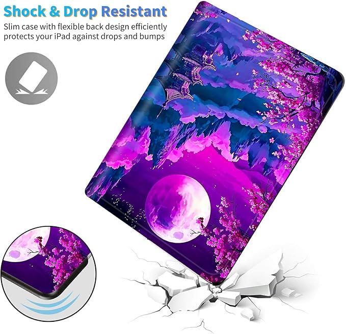 for Amazon Kindle Fire HD 8 & HD 8 Plus(12th/10th Generation, 2024/2022/2020 Release) 8" Tablet Case, Slim Kickstand Stand Leather Smart Cover with Auto Wake/Sleep, Purple Mountain Moon