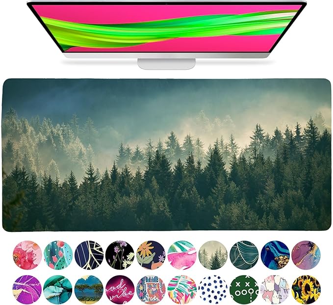 French KOKO Large Desk Pad, Cute Forest Nature Home Office Essentials, XL Desk Mat for Keyboard and Mouse