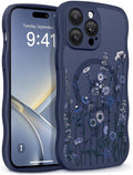 GVIEWIN for iPhone 14 Pro Max Case Compatible with MagSafe [Curly Wave Edge][Full Camera Protection] Floral Translucent Shockproof Magnetic Women Phone Case for 14 Pro Max, Floratopia/Blue