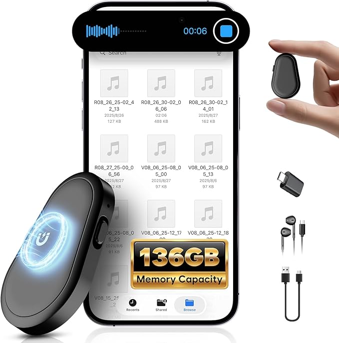 136GB Magnetic Voice Recorder - (9800Hours) Zutiifeu Voice Activated Recorder with DSP5.0 Noise Cancellation HD Audio Recorder for Classes, Meeting, Lecture, Daily Use Recording Device