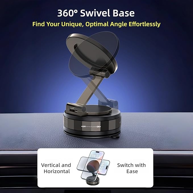Car Phone Holder for Magsafe [180+LBS Suction & 3800gf Magnetic] 360° Rotatable Adjustable Car Phone Mount with Vacuum Suction Cup, Car Phone Holders for Your Car for iPhone Series & Android