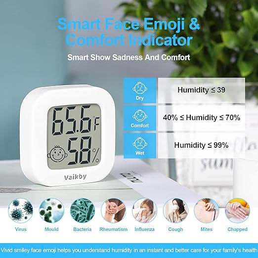 Vaikby Indoor Thermometer 4Pack, Humidity Gauge Meter Digital Hygrometer Room Thermometer for Home, Hight Accurate Temperature and Humidity Monitor, Large LCD Display Fahrenheit or Celsius