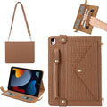 Elegant Crossbody Folio Stand Wallet Case w/Pencil Holder, Card Slots, Hand Strap, Shoulder Strap, Brown