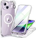 Miracase Magnetic for iPhone 14 Case 6.1'', [Bubble Free] Full-Body Bumper Phone case with Built-in Full Glass Screen &Lens Protector,No Gap,Compatible with MagSafe,Drop Proof 14 Cover,Clear