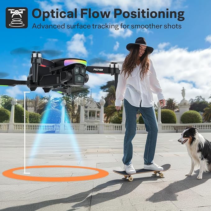 F417PRO Drone with 4K Camera Screen Remote Control,RGB LED Light FPV Drone Quadcopter for Adults Beginners,Headless Mode Altitude Hold Optical Flow Positioning,One Key Start/Land Foldable