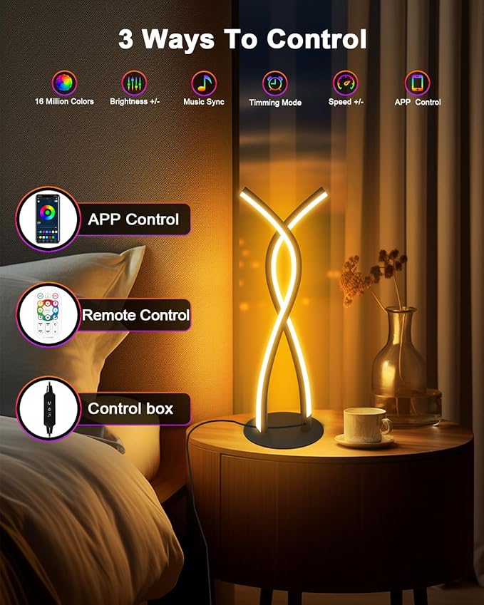 Daymeet LED Table Lamp, Modern Bedside Light Desk Nightstand Lamp RGB Color Changing Dimmable with Remote Music Sync Smart Bluetooth APP Control Night Light 5V USB Unique Desk Lamp for Bedroom Home