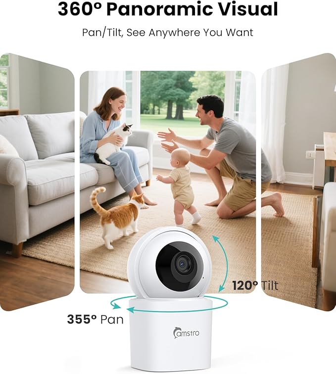 3K Indoor Security Camera 360°PTZ Home Baby/Pet Monitor, Auto Tracking,2.4/5GHz WiFi, AI Motion & Sound Detection,2-Way Audio, Night Vision, SD/Cloud Storage, Works with Alexa, No Monthly Fee