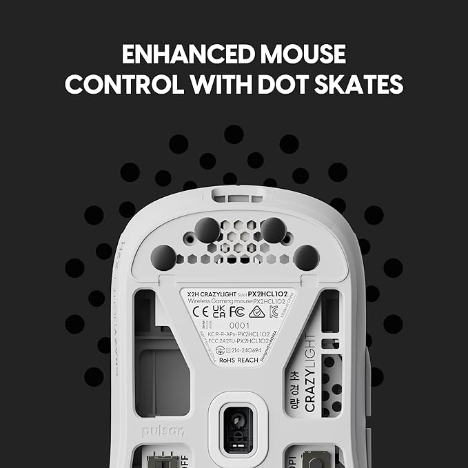 Pulsar Gaming Gears X2H Crazylight Wireless Gaming Mouse, Ultra Lightweight 1.30 oz (37g), Optical Switch, 32000 DPI, 750 IPS, XS-1 Sensor, 8k Compatible (Uyuni White)