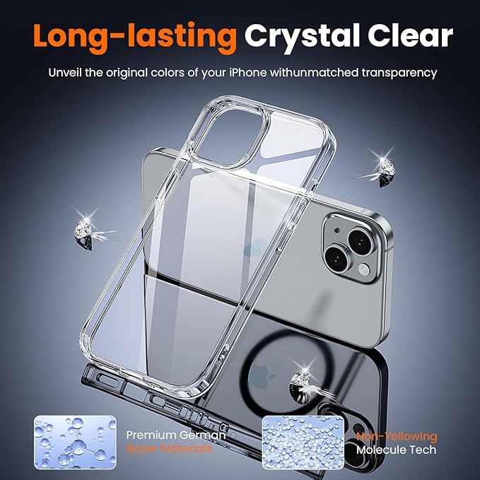 toushion 3 in 1 for iPhone 15 Plus Case Clear,[Yellowing-Resistant Acrylic Back] Screen Protector *1 & Camera Lens Protector*1, Shockproof for iPhone 15 Plus Phone Case 6.7 inch Clear