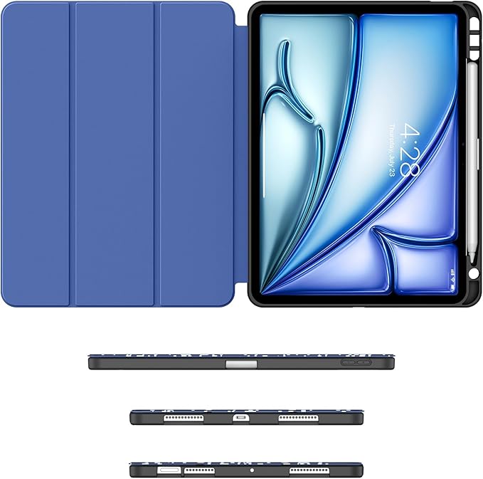 Soke Case for New iPad Air 11 Inch (M4/M3/M2, 2026-2024), iPad Air 5th/4th Generation 10.9 Inch (2020-2022) with Pencil Holder, Soft TPU Back Cover & Auto Sleep/Wake, Book Navy