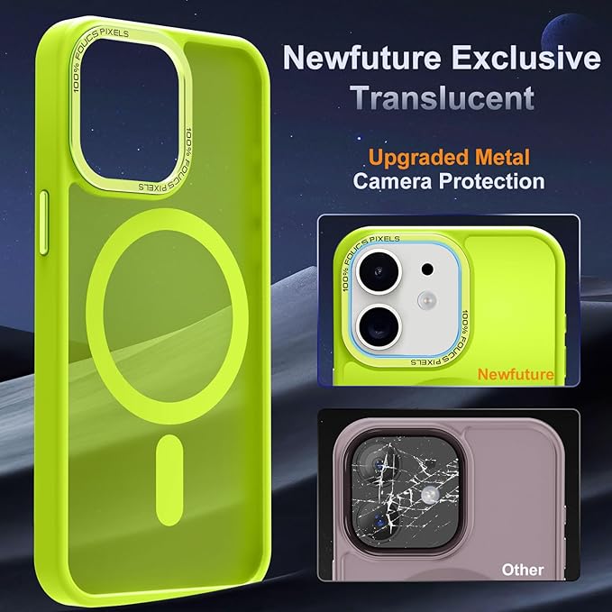 Newfuture Designed for iPhone 11 Case with Strong Magnetic [13 FT Military Drop Protection] [Compatible with Magsafe] Translucent Matte Shockproof with Anti-Fingerprint Phone Case, Fluorescent Green