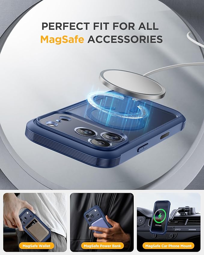 Miracase Magnetic for iPhone 17 Pro Case 6.3" [Compatible with MagSafe] Full-Body Phone Case with Built-in Glass Screen Protector & Camera Control,Drop Proof iPhone 17 Pro Cover, Dark Blue