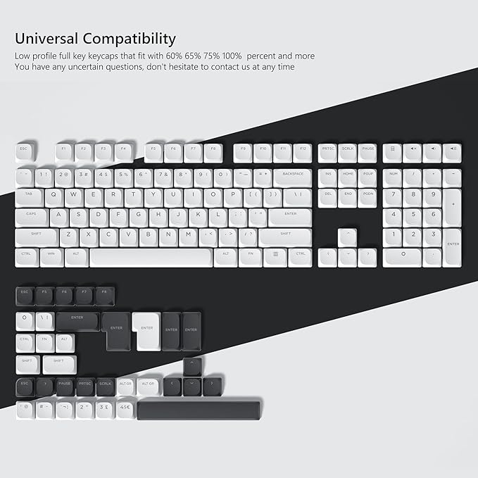 Womier Keycaps, Low Profile Keycaps, Shine Through Custom PBT Keyboard Key caps for 60% 65% 75% 80% 100% Cherry Gateron MX Switches Mechanical Keyboard,White Backlight