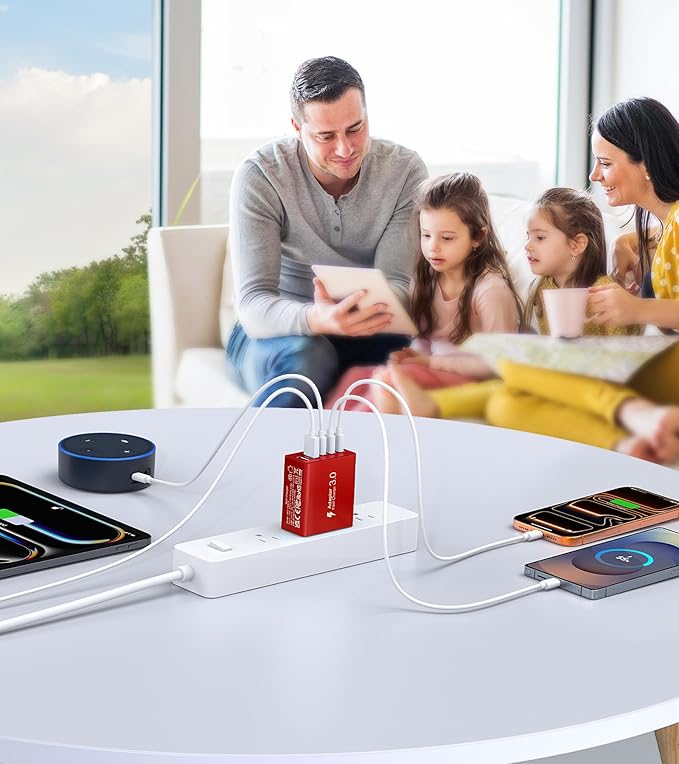 2Pack USB C Fast Charger Block,50W 5-Port Type C Wall Charger Brick,2 USB A and 3 USB C PD3.0 Multiport Charging Plug Power Adapter Brick Cube for iPhone 17/16/15/14/13,Pad Mini/Pro, GalaxyS23 S22