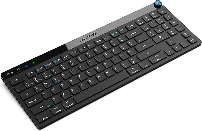 JLab JBuds Wireless Keyboard, Black, 95 Keys, Connect Via Bluetooth or USB Wireless Dongle, Multi-Device Toggle, Soft Touch Keys, Smart Media Knob, Custom User Profiles, Rechargeable (4 Pack)