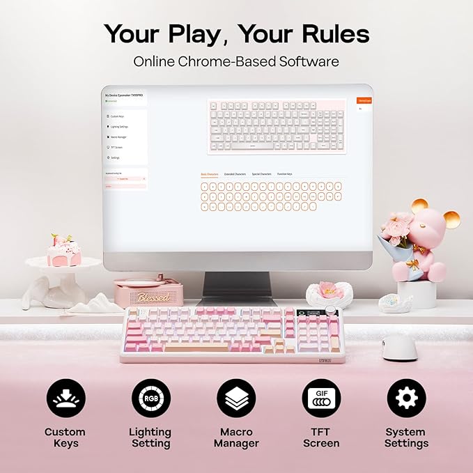 EPOMAKER TH99 PRO 96% Mechanical Keyboard with Screen & Knob, 10000mAh, 2.4Ghz/BT, Hot Swap, Custom Driver, RGB Backlight, PBT Keycap, Wireless Gaming Keyboard for PC/Mac (Pink, Creamy Jade)