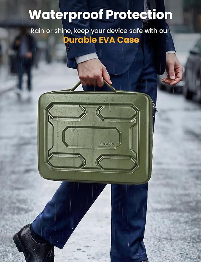 DOMISO Laptop Hard Case 14-14.4 inch Waterproof Shockproof Hard Shell Laptop Sleeve with Handle & Storage Pocket, Compatible with MacBook, HP, Dell, Green