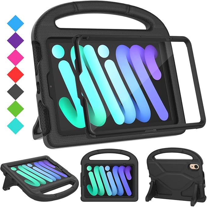 SUPLIK Kids Case for iPad mini 7 (A17 Pro) 2024 & iPad mini 6 2021, 8.3-inch iPad mini 6th/7th Generation Case with Screen Protector, Durable Shockproof Kids Cover with Handle Stand, Black