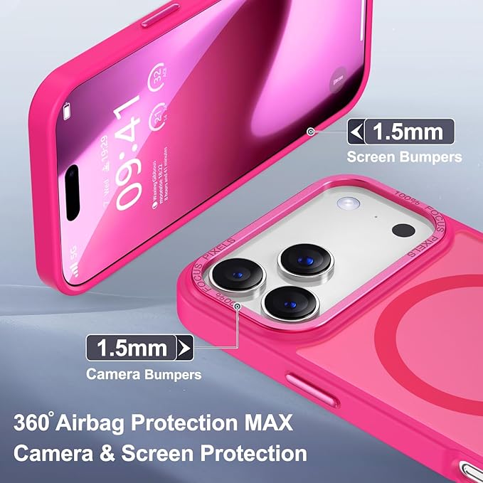 Newfuture Magnetic for iPhone 17 Pro Case [Compatible with Magsafe] [Military Grade Drop Protection] Translucent Matte Anti-Scratch Shockproof Protective Phone Cover 6.3 Inch, Hot Pink