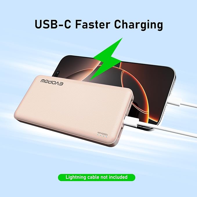 2-Pack Portable Charger, Slimmer 10000mAh Power Bank, USB C in&Out Fast Charging Battery Pack, External Portable Power Bank for iPhone Tablet Samsung Pixel Headphones etc (Blue&Pink)
