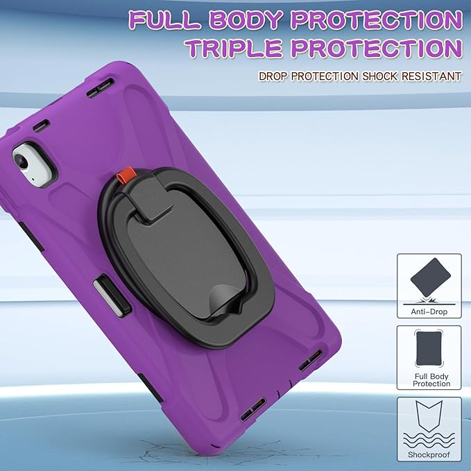 SCSVPN Case for iPad Air 11 Inch M4/M3/M2 (2026/2025/2024), iPad Air 10.9'' 5th/4th Gen 2022/2020, iPad Pro 11 4th/3rd/2nd/1st Gen, Protective Kids Case with Pen Holder, Stand, Shoulder Strap, Purple