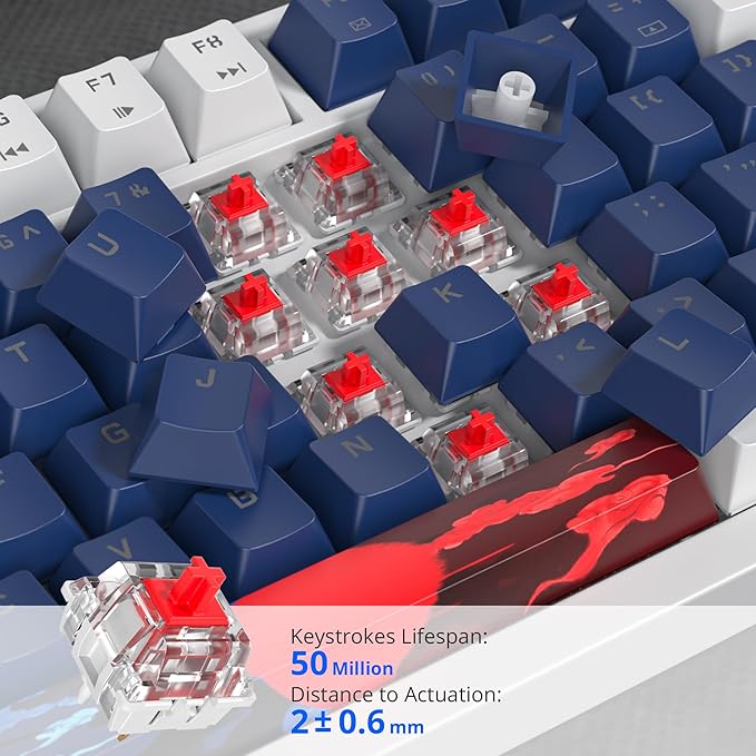 75% Mechanical Gaming Keyboard, Hot Swappable RGB Backlit Custom Keyboard with Knob, Gasket Mount USB Wired, 82 Keys White Blue Linear Red Switch (82 White Blue)